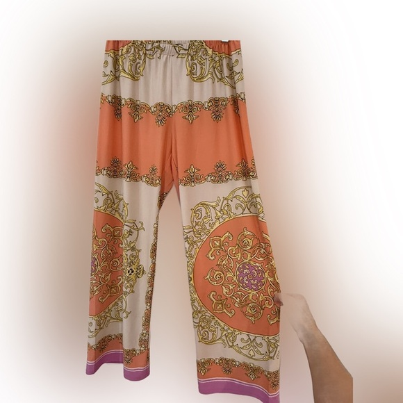 Melissa Paige Orange and Cream Paisley Wide Leg Pants Size Small - Picture 4 of 5